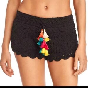 Surf Gypsy Black Crochet Electric Tie Waist Shorts Medium